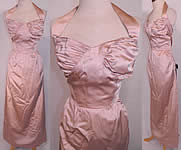 1950s Vintage Modes Royale Blush Silk Satin Sheath Wiggle Dress Evening Gown