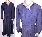 Edwardian Navy Blue Boucle Knit Wool Walking Suit Dress Bodice & Skirt