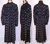 Victorian Black Wool Purple Lilac Floral Print Wrapper Morning Robe Dress Gown