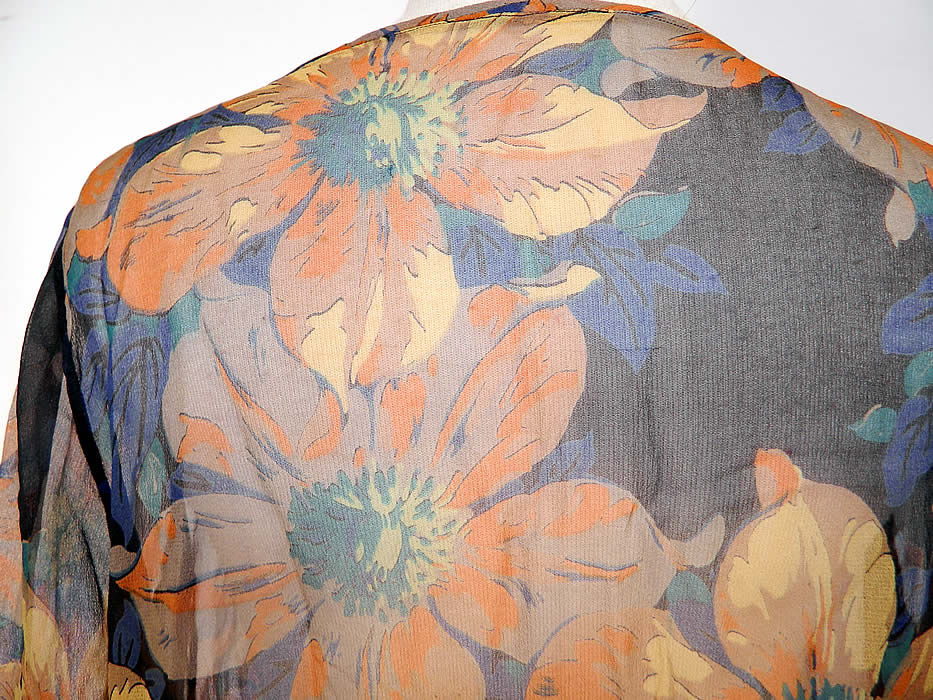 Vintage Black & Yellow Floral Poppy Print Silk Chiffon Drop Waist Dress. It is in good condition, with only a few tiny pin holes. This is a wonderful piece of wearable art!