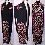 Vintage Art Deco Black Silk Floral Embroidered Piano Shawl Long Robe Coat. 