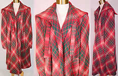 Vintage Pauline Trigere Red Green Houndstooth Plaid Wool Coat Swing Jacket