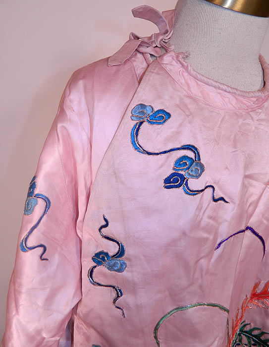 Antique Chinese Pink Silk Embroidered Phoenix Bird Opera Robe Coat. This is truly a wonderful piece of antique Chinese textile art!