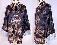 Vintage Chinese Couching Embroidered Ji Luck Phoenix Dragon Robe Jacket.