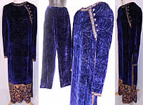 Vintage Oscar de la Renta Painted Voided Velvet Chinese Cheongsam Dress & Pants