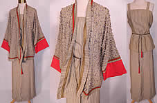 Vintage Mr John I Magnin & Co Silk Stripe Dress & Beaded Kimono Jacket. 