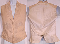 Victorian Gentleman's Cream Wool Embroidered Wedding Waistcoat Vest 