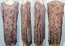 Art Deco Vintage Ecru Silk Burnout Voided Velvet  Drop Waist Flapper Dress