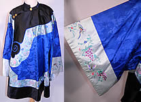 Antique Chinese Royal Blue Silk Brocade Embroidered Butterfly Sleeve Band Robe Coat