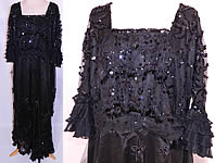 Edwardian Titanic Black Net Jet Beaded Sequined Evening Gown Dress