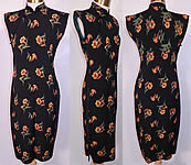 Vintage Chinese Cheongsam Orange Tiger Lily Flower Print Silk Crepe Qipao Dress