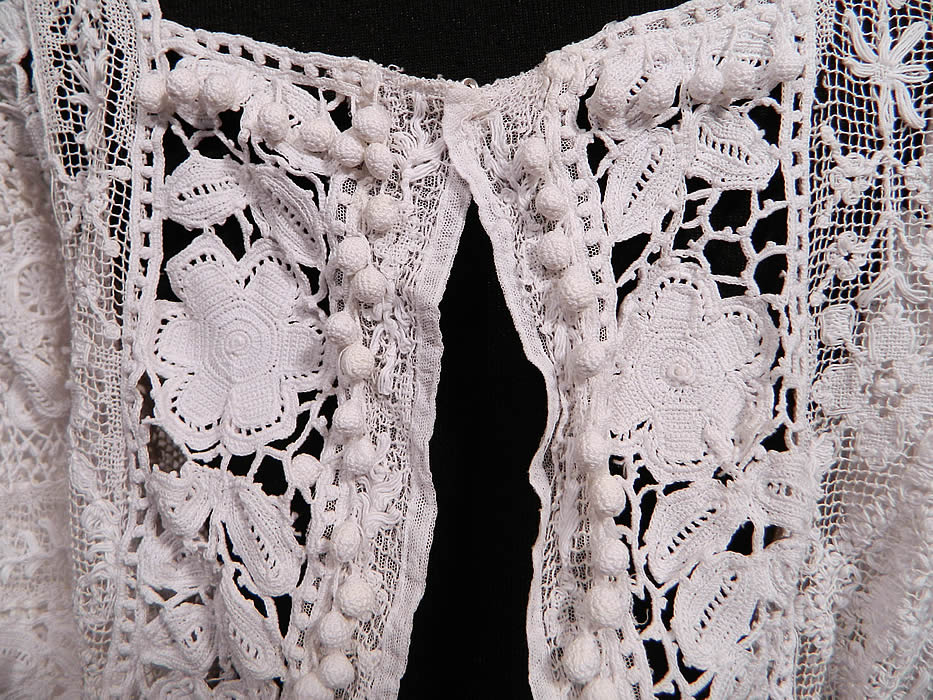 Edwardian Antique White Irish Crochet Tape Lace Bodice Blouse. It is in good condition, with only the back closures missing, but could be worn with the open front as a jacket. This is truly a extraordinary piece of wearable antique lace art!