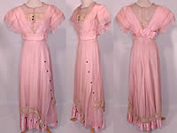 Edwardian Titanic Pink Silk Pearl Beaded Lace  Evening Gown Dress