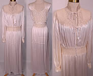 Vintage White Satin Lace Negligee Nightgown & Robe Peignoir Trousseau Set