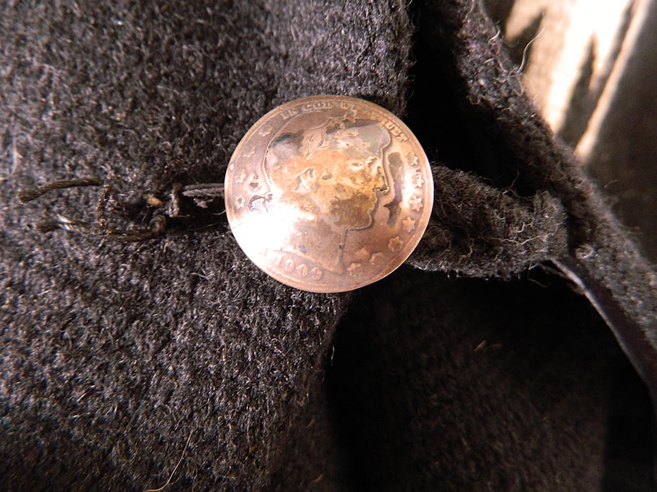 Vintage Ortega's Chimayo Blanket Woven Wool Tunic Top Vest Barber Silver Quarter Buttons. There are three Barber silver quarters dating from 1903, 1909 and 1914 made into buttons. 