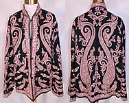 Vintage Paisley Chain Stitch Crewel Work Embroidery Black & Ecru Wool Coat