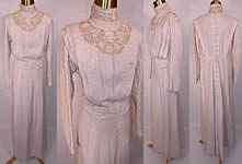 Edwardian White Linen Irish Crochet Lace Soutache French Knot Button Dress