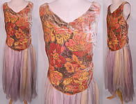 Vintage Peggy Paige New York Label Colorful Silk Chiffon Floral Print Velvet Fairy Dress