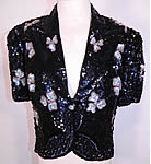 Vintage Black Net   Sequin Beaded Iridescent Gold Flowers Evening Jacket