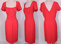 Vintage Don Loper Originals Red Silk Crepe Cocktail Sheath Dress