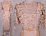 Edwardian Ecru Raw Silk Soutache Rope Lacing Corset Dress