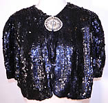 Vintage Black Sequin Beaded Rhinestone Clasp Cropped Bolero Evening Jacket