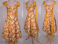 Vintage Edson's Hotel Syracuse Yellow Chiffon Scarf Floral Print Cotton Circle Skirt Dress