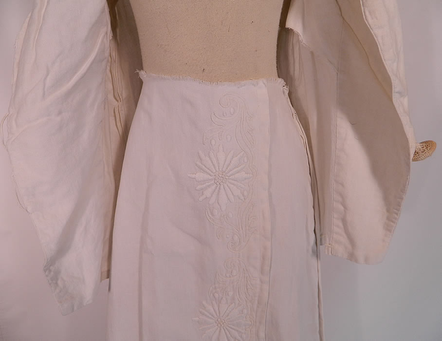 Edwardian White Linen Soutache Embroidery Work Walking Suit Jacket & Skirt. The skirt measures 35 inches long, with 50 inch hips and a 40 inch waist.