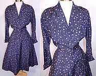 Vintage Mollie Parnis  Heart Novelty Print Silk Circle Skirt Peplum Suit Jacket Dress