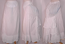 Victorian  White Cotton Eyelet Lace Gathered Ruffle Bustle Back  Petticoat Skirt