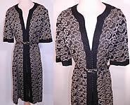 Vintage Black & White Cotton  Embroidered Stitching Paisley Boteh Belted Swing Dress