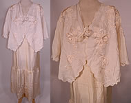 Edwardian Cream Silk  Embroidered Bed Jacket Robe Petticoat Skirt Trousseau 