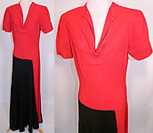 Vintage Red & Black Colorblock Silk Crepe Evening Gown Maxi Dress