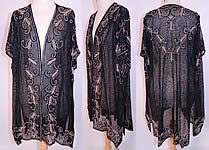 Vintage Black Net Sequin Rhinestone Pearl Beaded Evening Coat Long Jacket Top