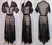 Vintage Black Silk Chiffon Chantilly Lace Sheer Long Evening Gown Dress