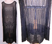 Vintage Art Deco Black Sheer Silk Chiffon Beaded Grape Leaf Flapper Dress