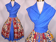 Vintage Tabak of California Sanganer India Hand Block Print Cotton Circle Skirt Dress