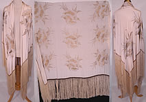 Vintage Silver & Gold Lame Lamé Cream Silk Fringe Flapper Piano Shawl