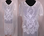 Vintage White Net Embroidered French Knot Lace Peplum Drop Waist Dress 