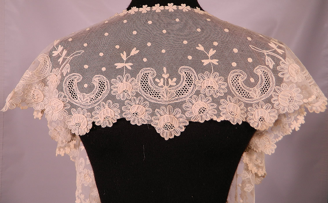 Antique Shamrock Limerick Lace Tambour Embroidery Trim  Shawl Collar. It is in good condition. This is truly a wonderful piece of antique lace textile art! 