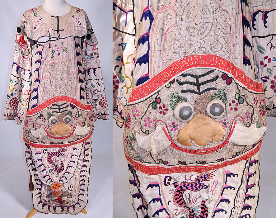 Antique Chinese Dragon Silk Embroidered Peking Opera Warrior Robe
This antique Chinese dragon silk embroidered Peking Opera warrior robe dates from 1900 during the end of the Qing Dynasty. 