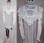 Edwardian Belle Epoque White Mixed Lace Purple Ribbon Skirt Wedding Gown Dress