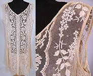 Vintage Embroidered French Knot Net Irish Crochet Filet Lace Chemise Drop Waist Dress