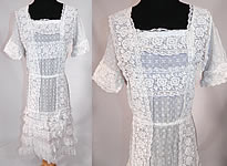 Vintage White Cotton Batiste Embroidered Polka Dot Lace Trim Dress