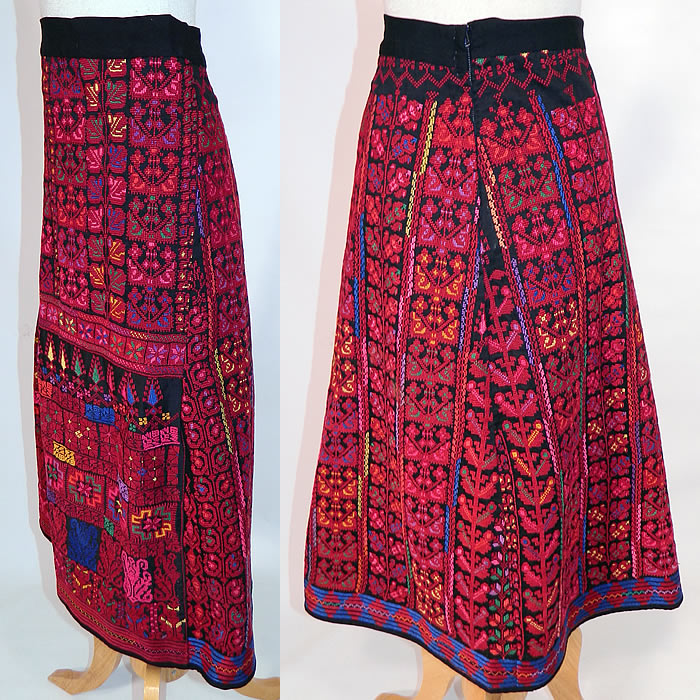 Vintage Colorful Cross Stitch Palestinian Hand Embroidery Ethnic Tribal Boho Skirt
This beautiful boho skirt is a long mid length, with an A-line style, fitted waistband and back zipper closure. 