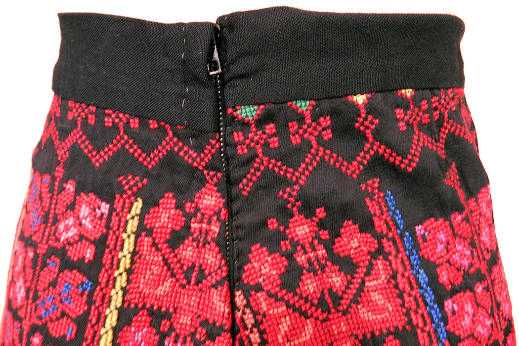 Vintage Colorful Cross Stitch Palestinian Hand Embroidery Ethnic Tribal Boho Skirt
The skirt measures 30 inches long, with 34 inch hips and a 24 inch waist. It is in excellent condition. This is truly a wonderful piece of Palestinian embroidery wearable folk art!