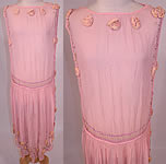 Vintage Pink Silk Chiffon Velvet Rosette Flower Trim Open Side Tunic Flapper Dress