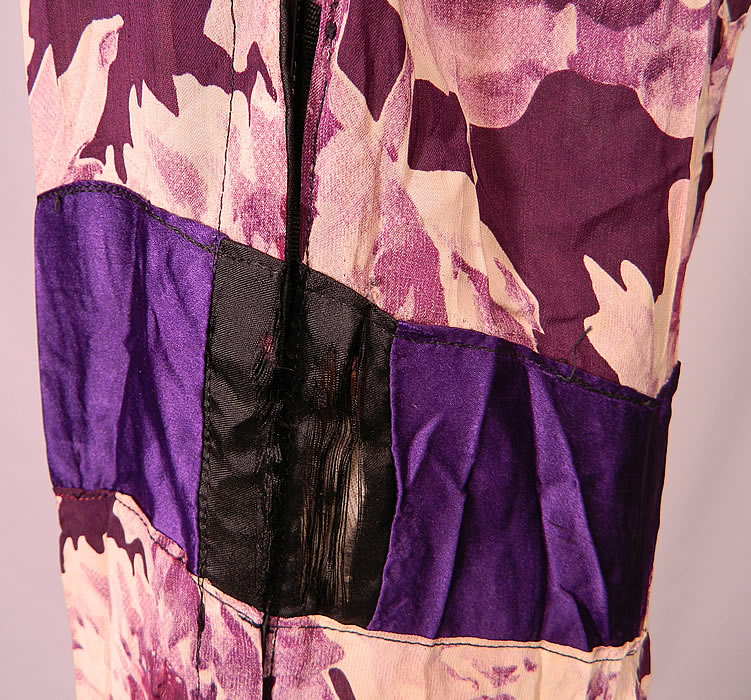 Vintage Purple Peony Print Floral Silk Bias Cut Slip Dress
The dress measures 60 inches long, with 40 inch hips, a 32 inch waist and 40 inch bust. It is in good condition, with faint underarm discoloration and has a frayed split along side zipper closure (see close-up). This is truly a wonderful piece of wearable art! 