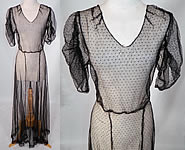 Vintage Black Swiss Polka Dot Net Sheer Bias Cut Dress Gown