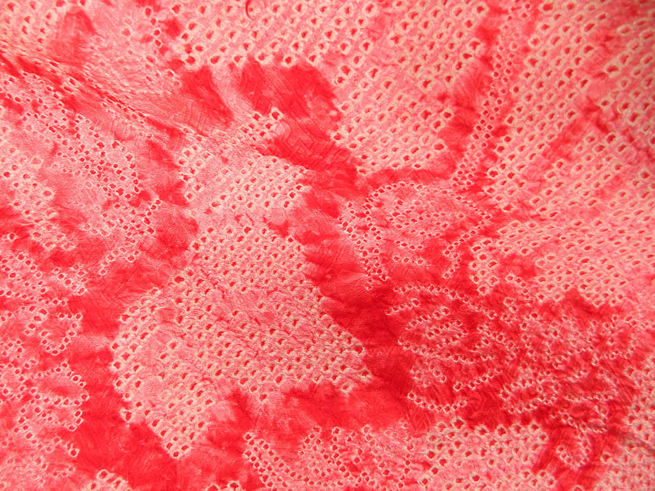 Vintage Japanese Geisha Red White Pink Silk Shibori Tie-Dye Obi Sash Belted Kimono
This is truly a wonderful piece of wearable Japanese tie-dye textile art! 